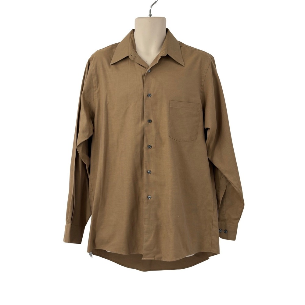 John Henry Pique Mens Long Sleeve Button Down Shirt Brown Textured Size 16 34/35